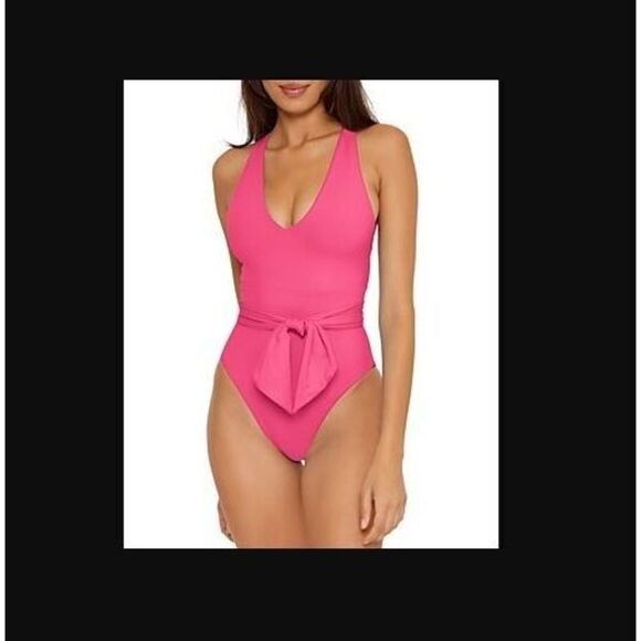 Becca x Rebecca 851627 Sz S Pink Flamingo Virtue Tie Waist 1-Pc Swimsuit $148+ - Picture 8 of 8